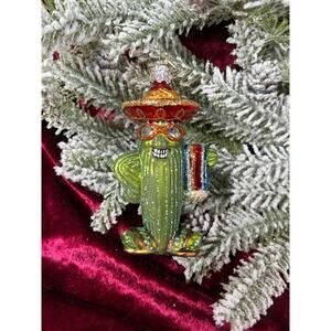Vintage Christmas Handblown Glass Ornament Grinning Cactus Old World Christmas